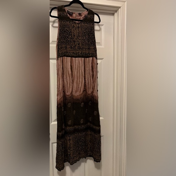 Black and Brown Ruched Maxi Dress with Embellishments - Picture 1 of 12
